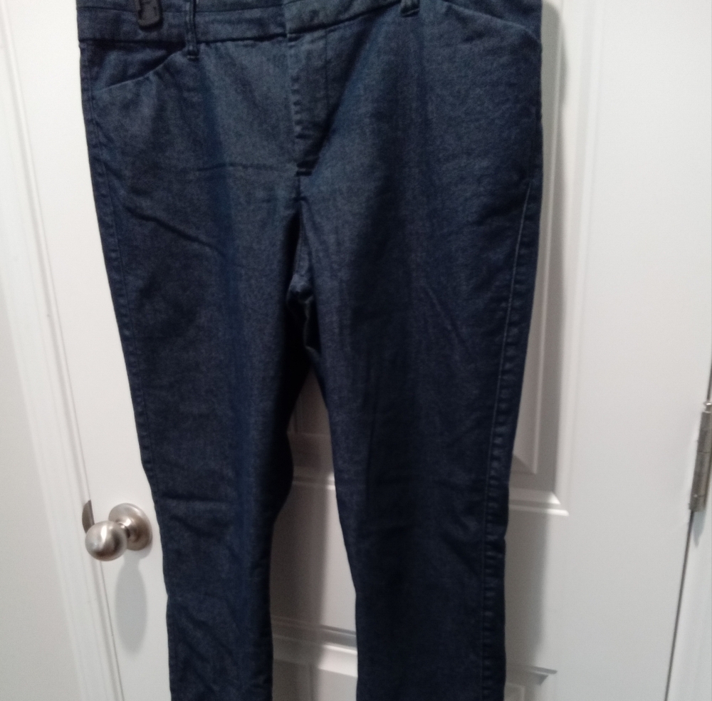 Gap Slim City Size 8 Long Dark Blue Chambray Denim Straight Leg Dress Pants